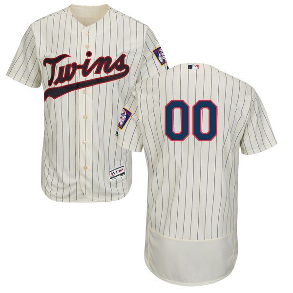 Men Minnesota Twins Majestic Alternate Ivory Cream Navy Flex Base Authentic Collection Custom MLB Jersey->customized mlb jersey->Custom Jersey